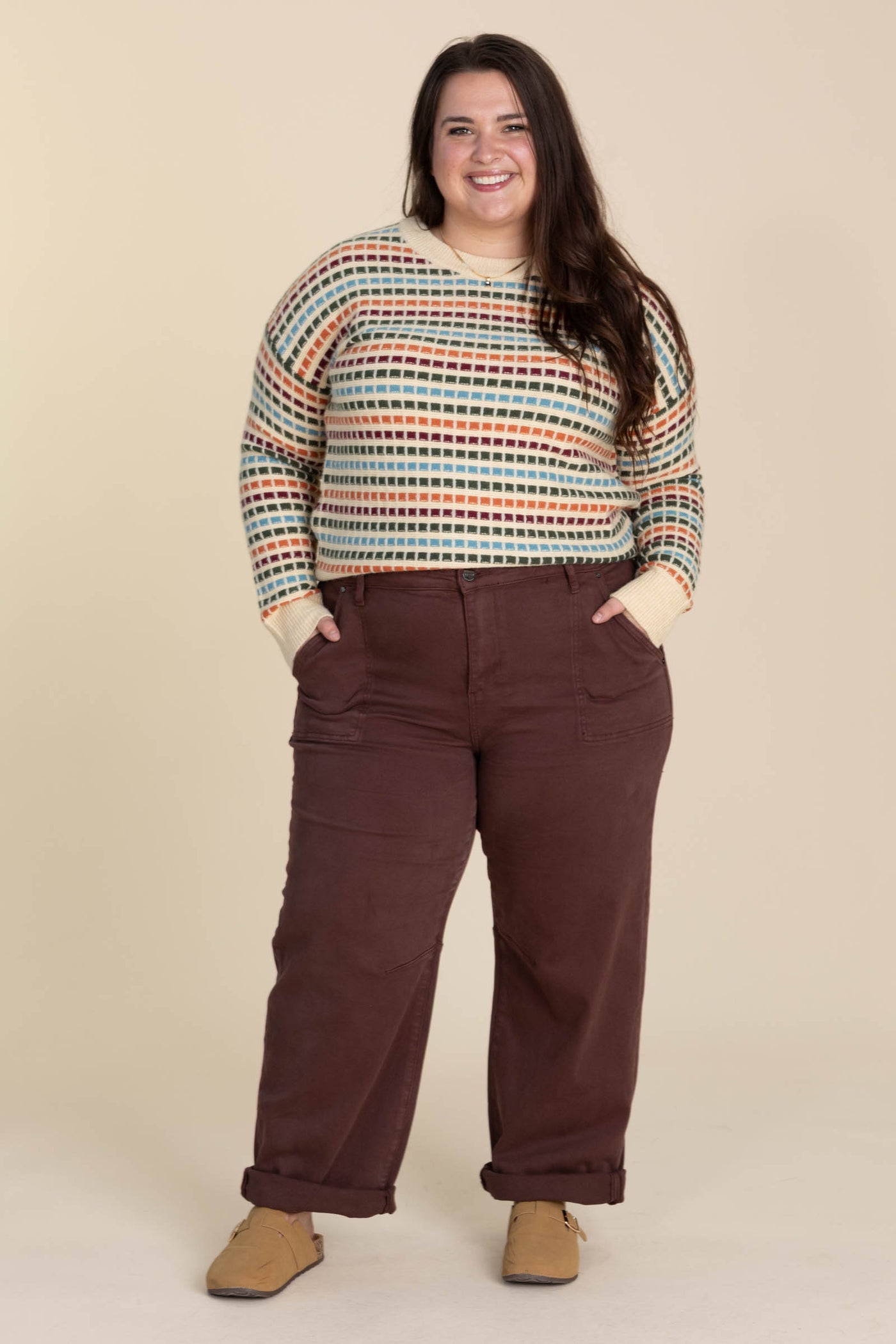Risen Chocolate Ankle Cuffed Barrel Pants Filly Flair risen-chocolate-ankle-cuffed-barrel-pants-filly-flair