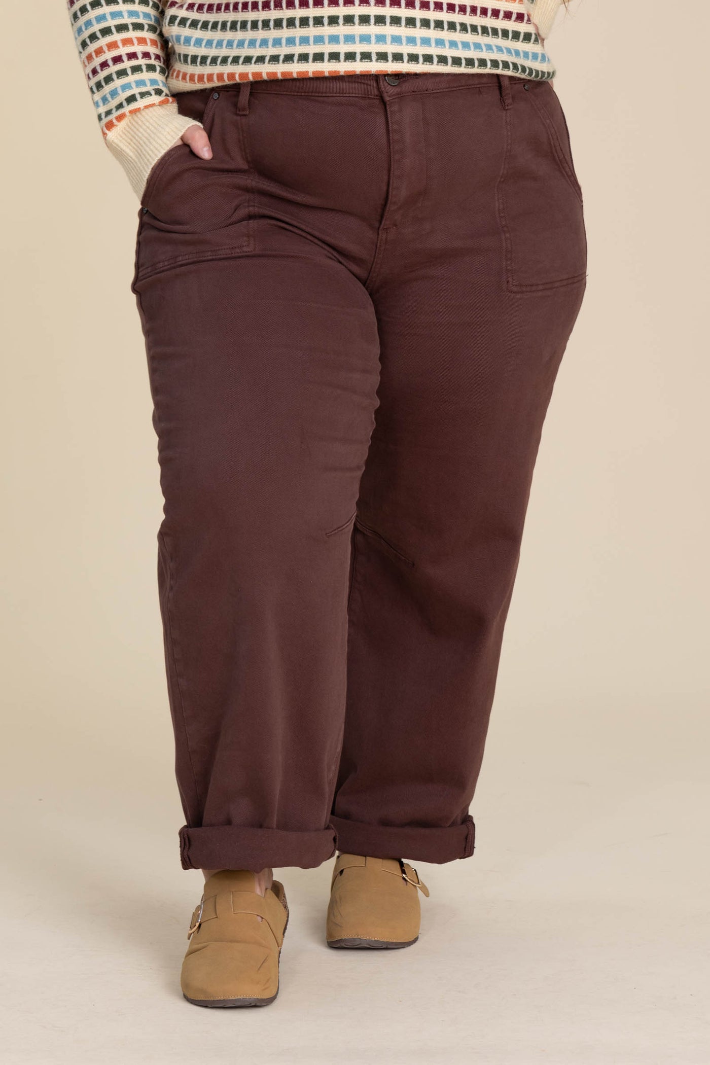 Risen Chocolate Ankle Cuffed Barrel Pants