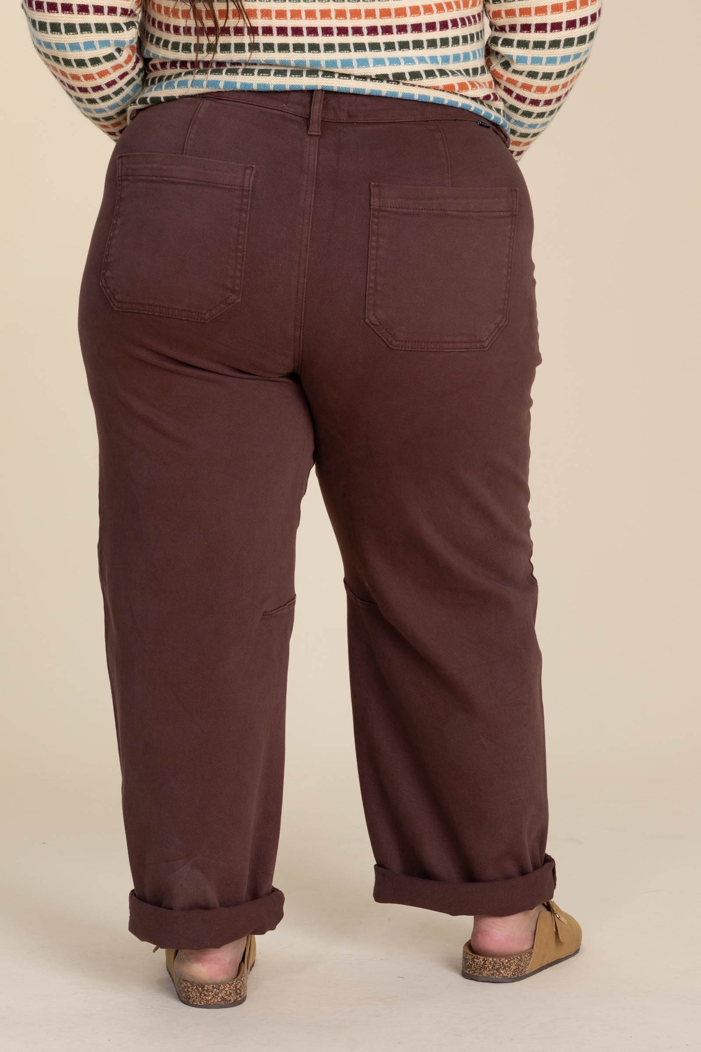 Risen Chocolate Ankle Cuffed Barrel Pants