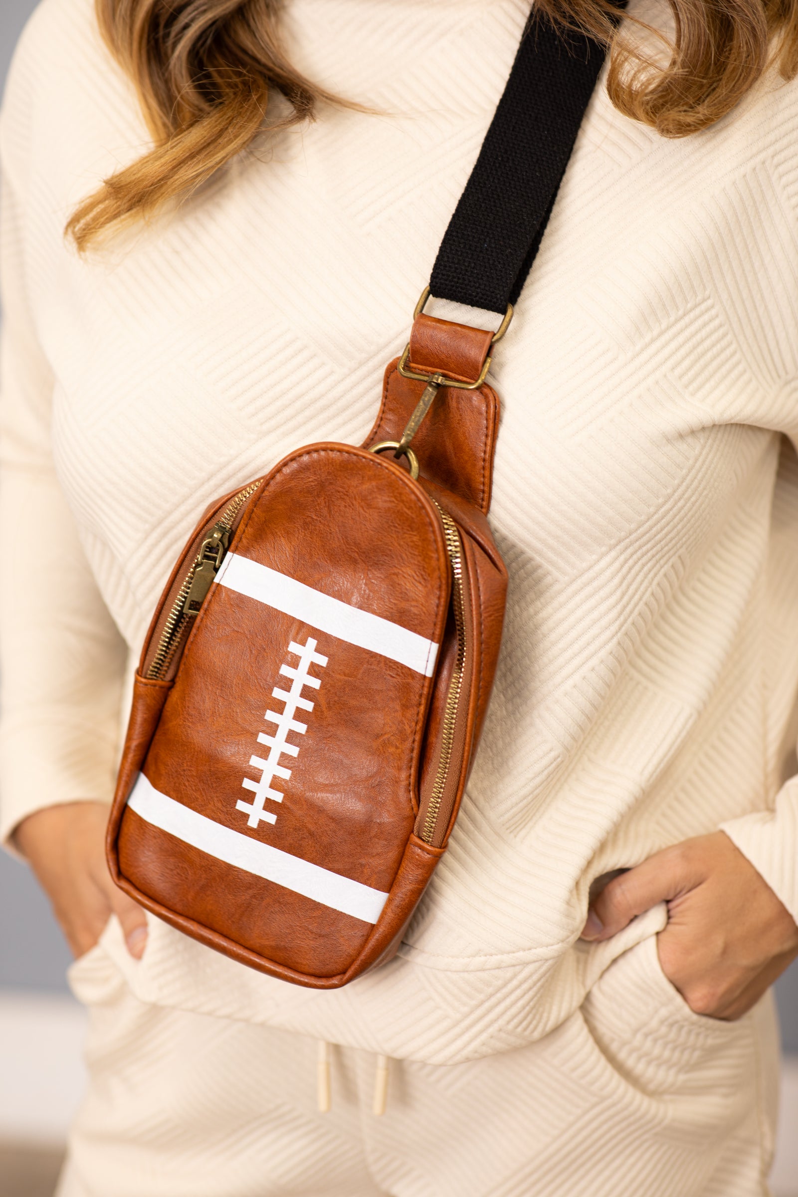 Brown Football Detail Sling Bag
