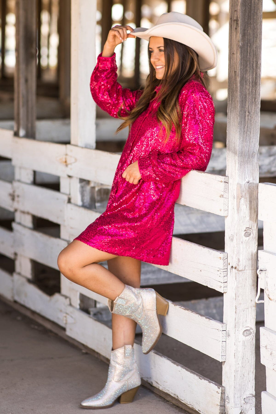 Raspberry Sequin Shirt Dress - Filly Flair