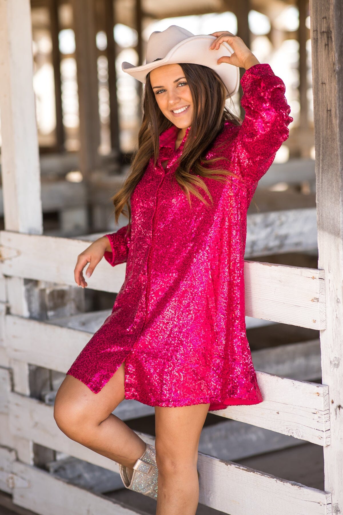 Raspberry Sequin Shirt Dress · Filly Flair