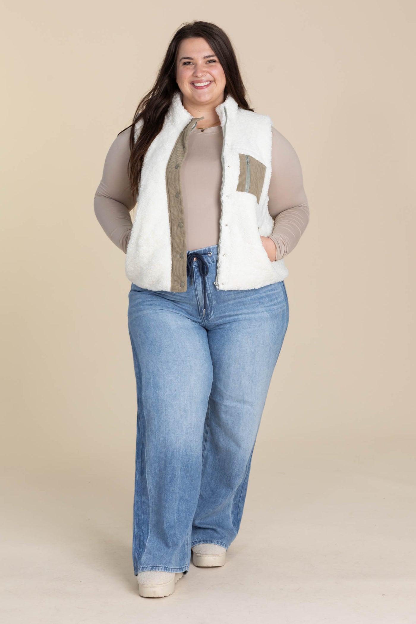 Ivory And Mocha Sherpa Corduroy Vest