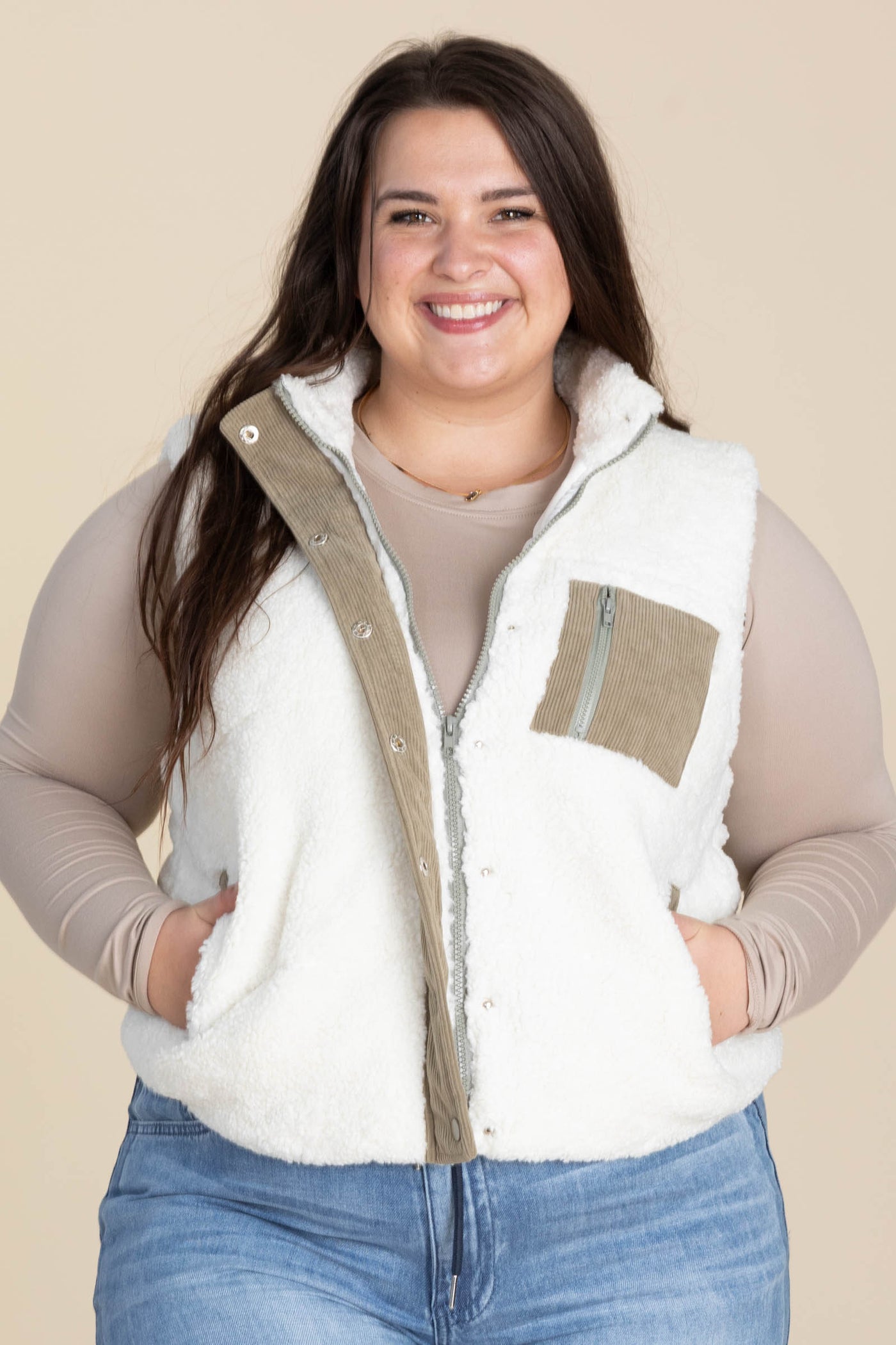Ivory And Mocha Sherpa Corduroy Vest