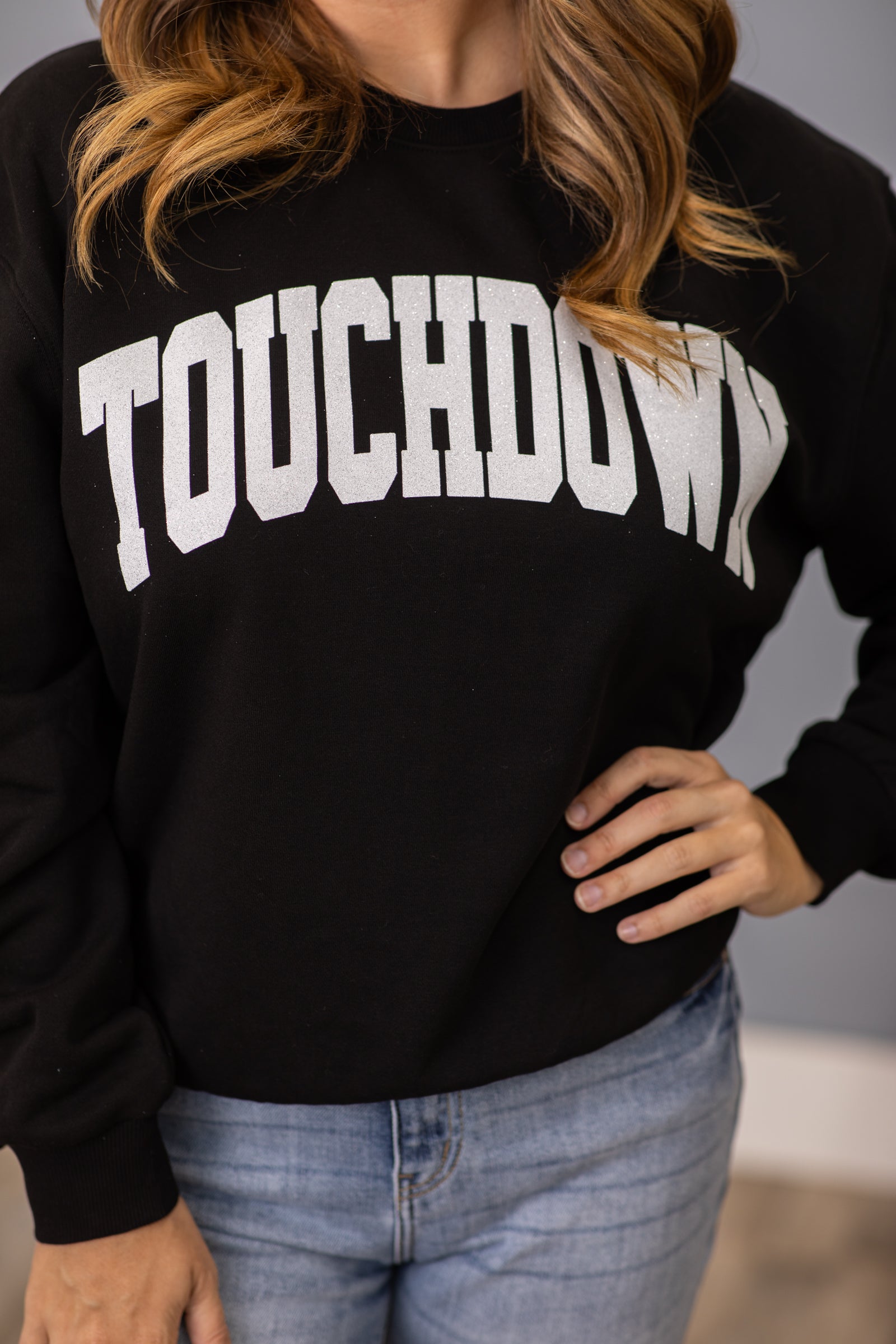 Black Glitter Touchdown Graphic Sweatshirt