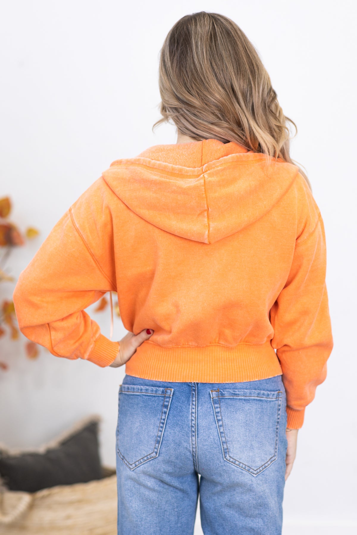 Light Orange Washed Fleece Full Zip Hoodie · Filly Flair