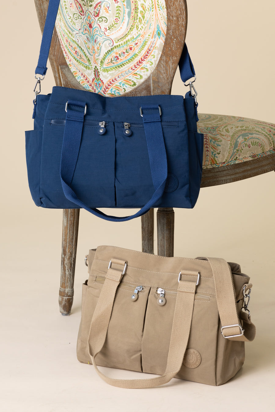 Nylon Three Compartment Satchel Bag