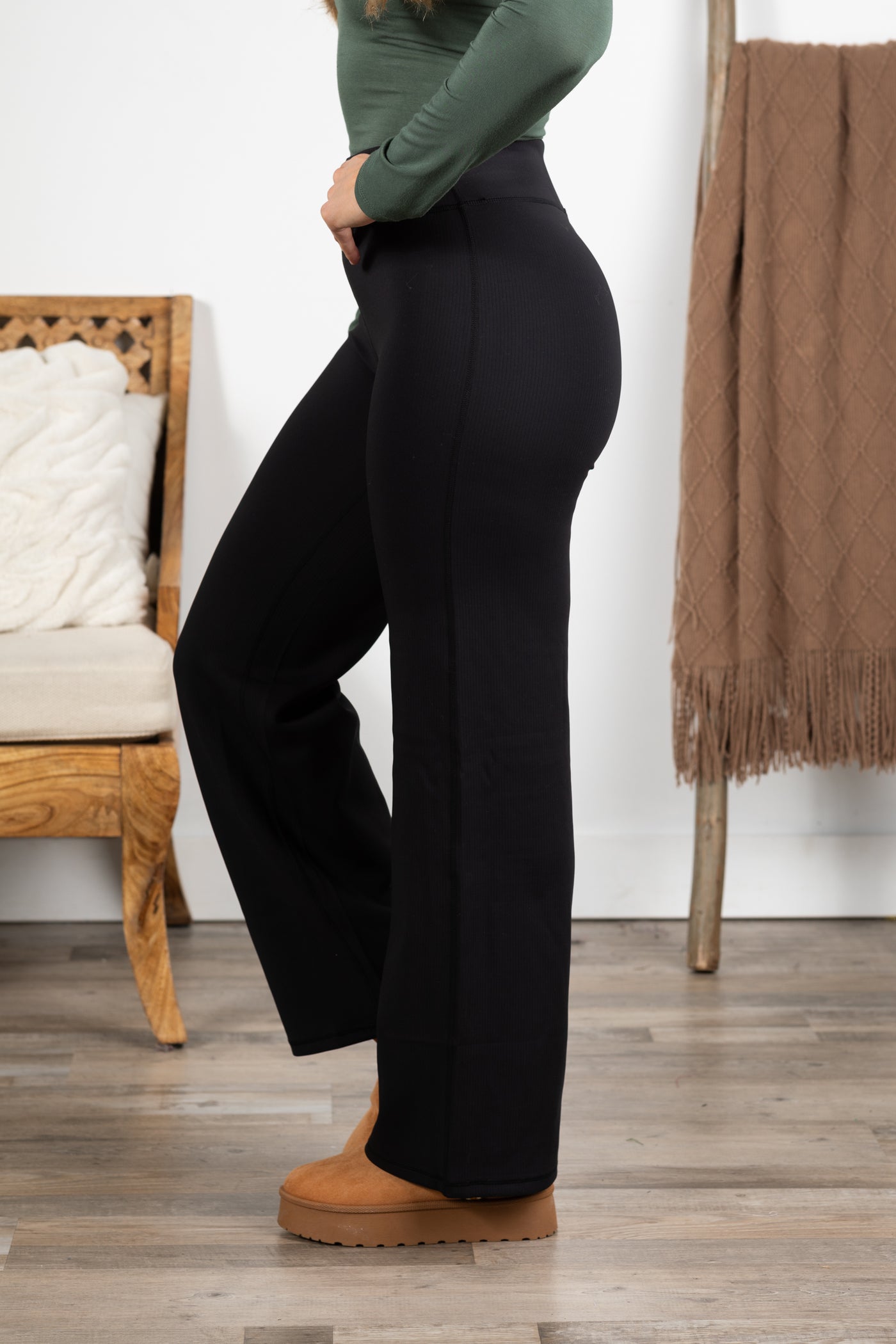 Black Jacquard Stripe Wide Leg Pant