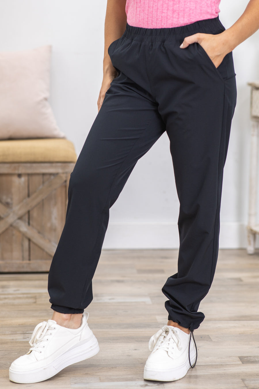 Black Joggers With Adjustable Hem