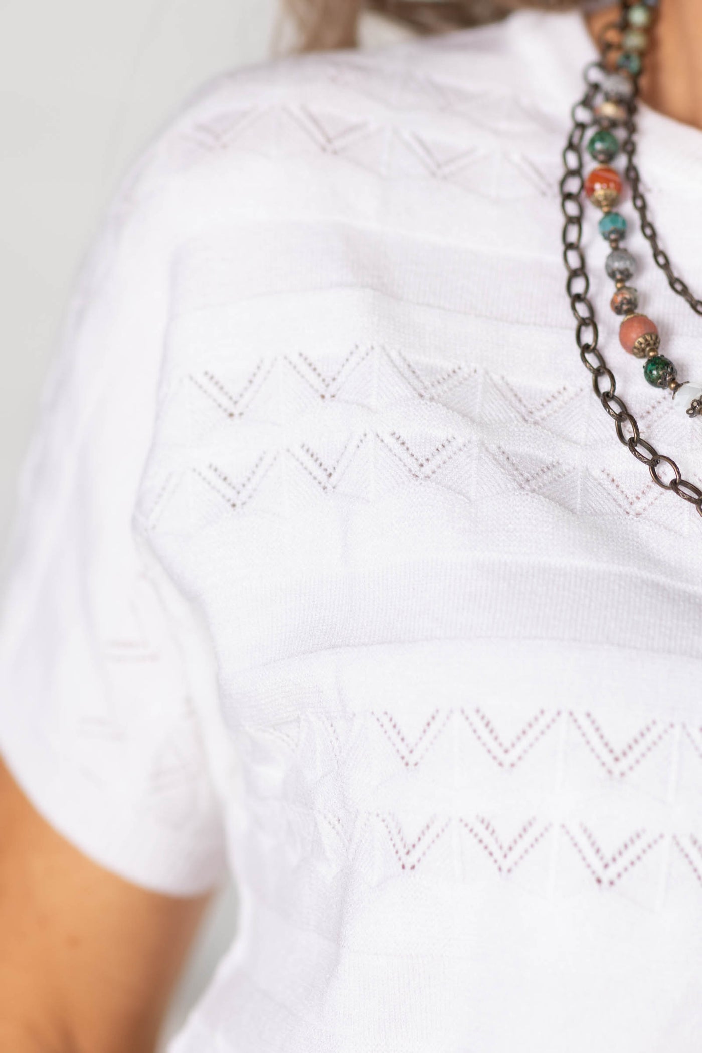Ivory Pointelle Pattern Knit Dolman Top
