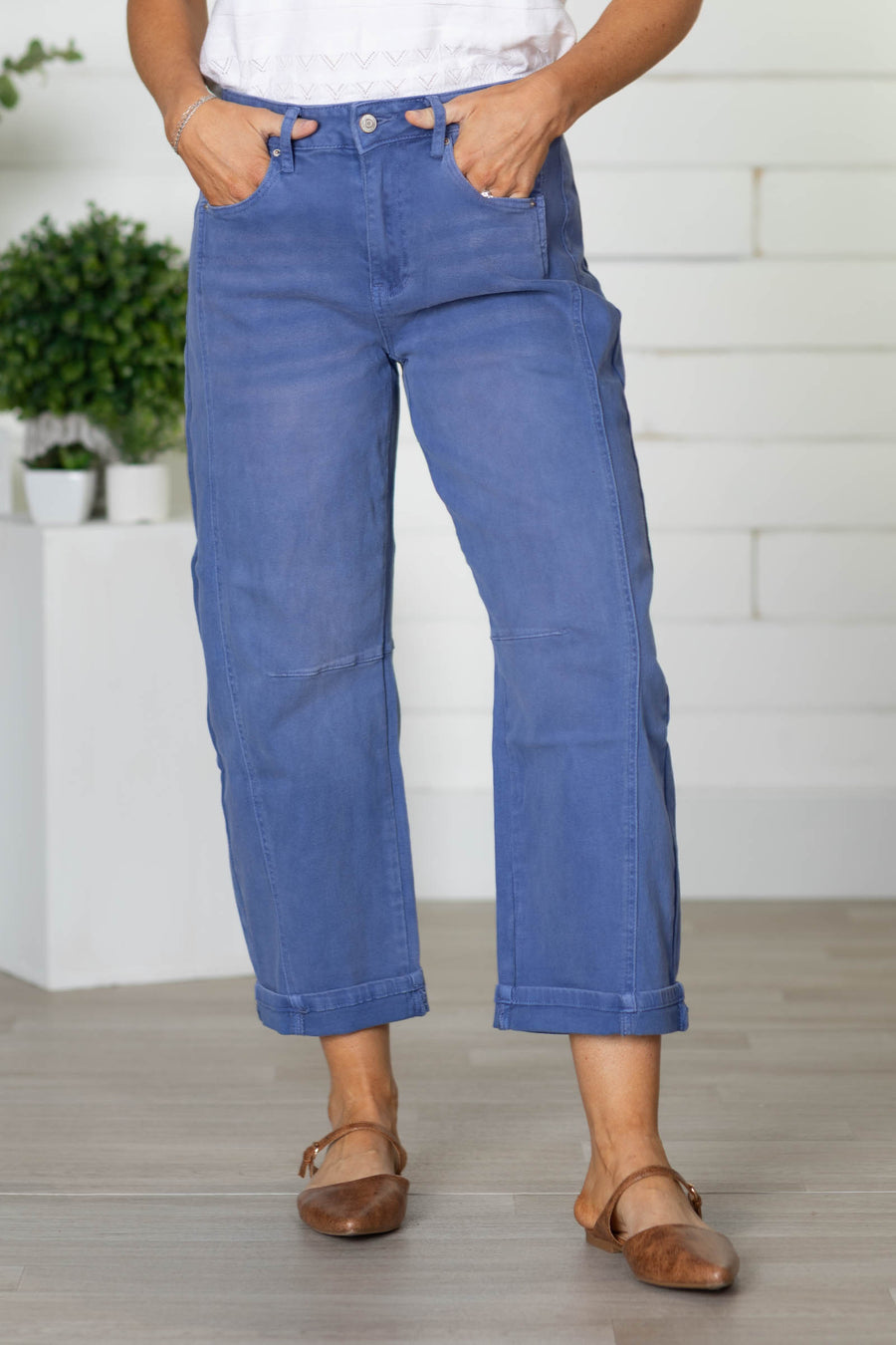 Barrel leg Cropped Color Denim Pants