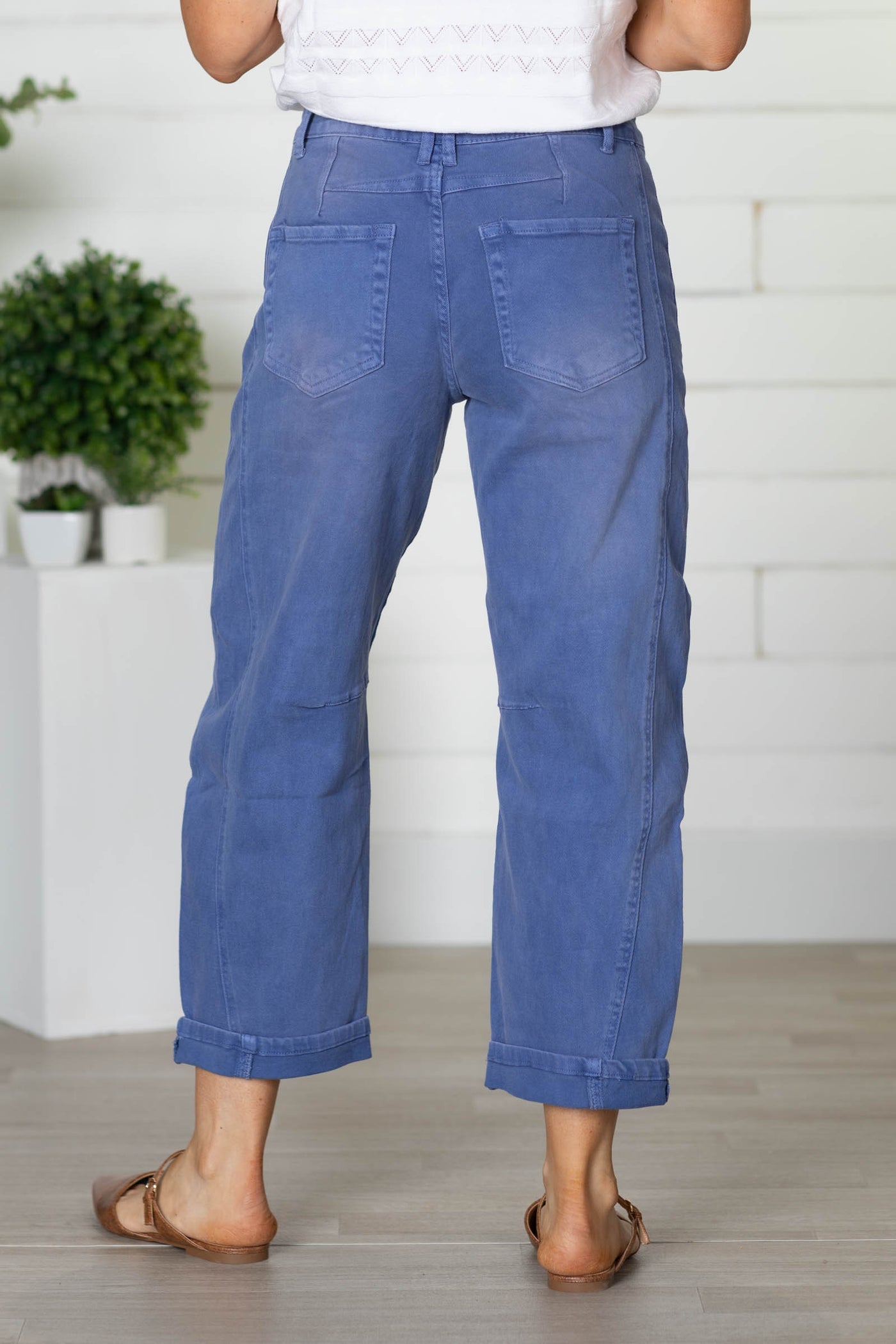 Barrel leg Cropped Color Denim Pants