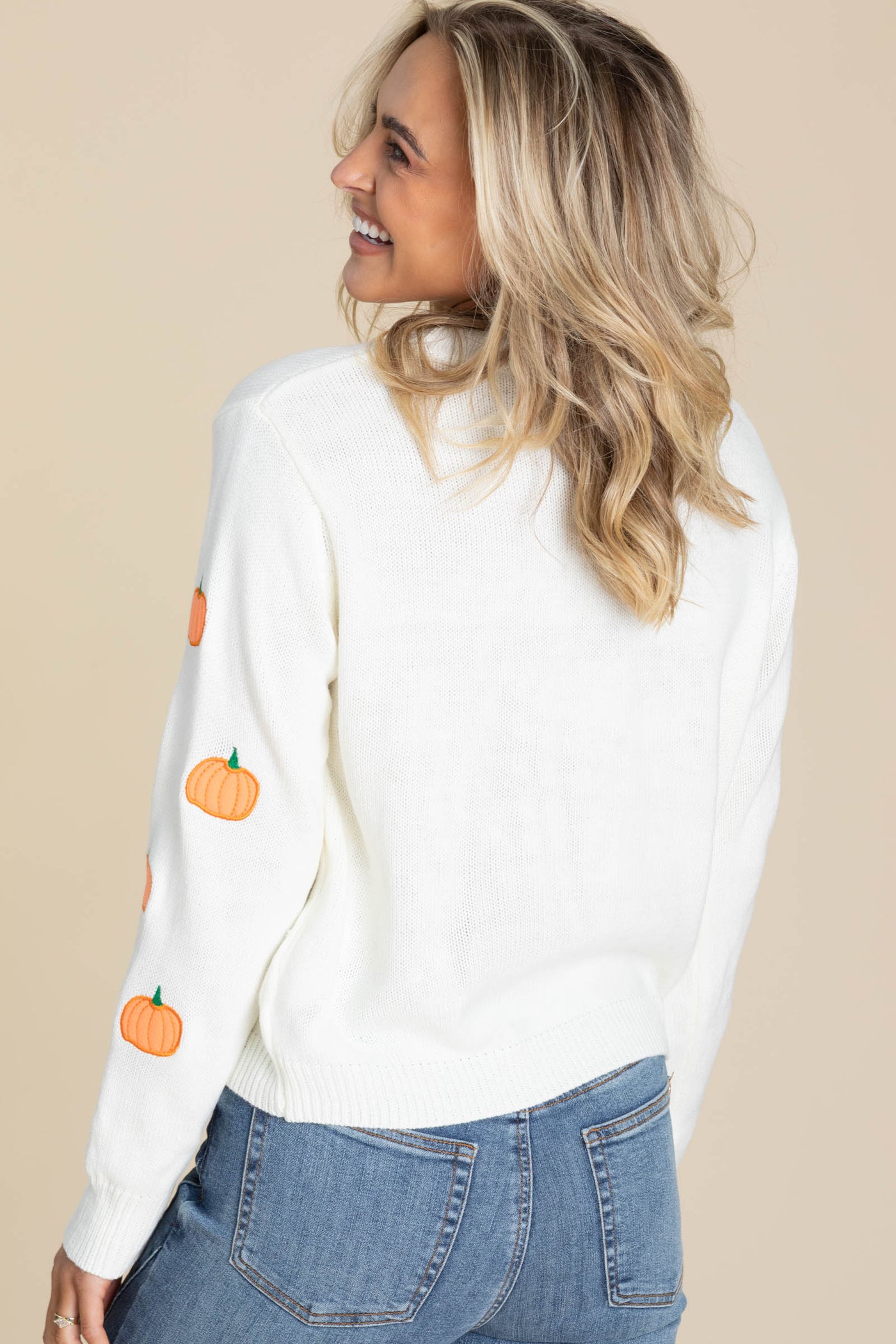 Ivory Halloween Pumpkin Applique Sweater