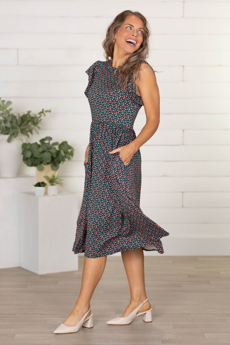 Black Floral Knit Dress With Ruffles