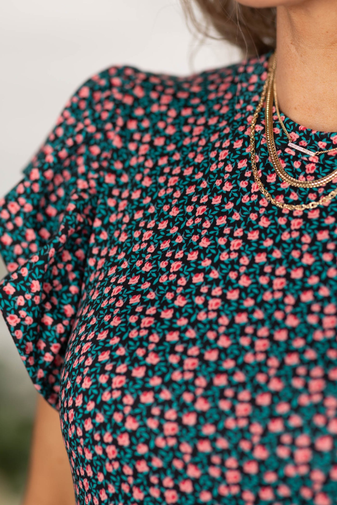 Black Floral Knit Dress With Ruffles