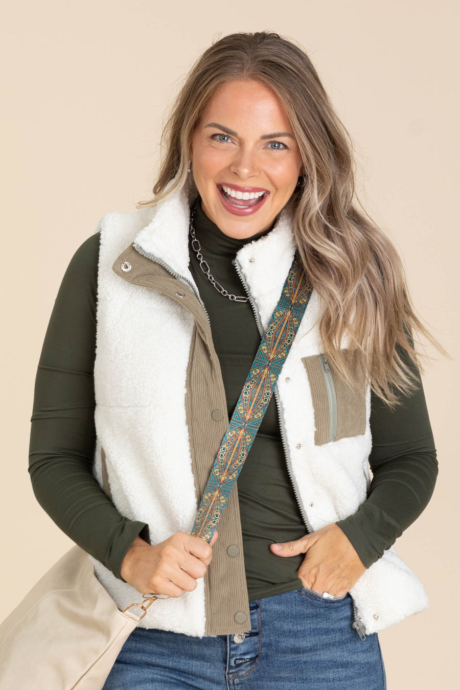 Ivory And Mocha Sherpa Corduroy Vest