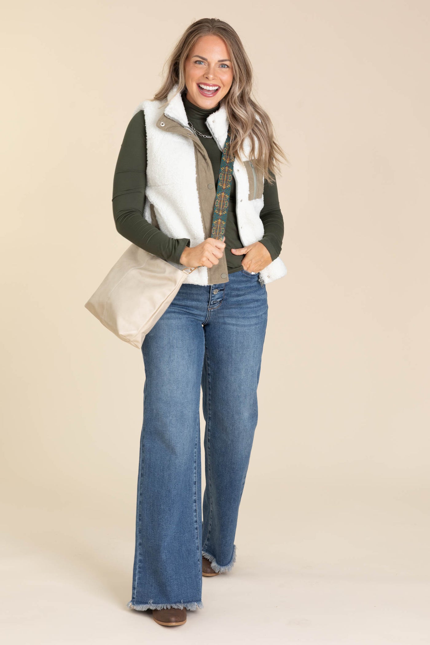 Ivory And Mocha Sherpa Corduroy Vest