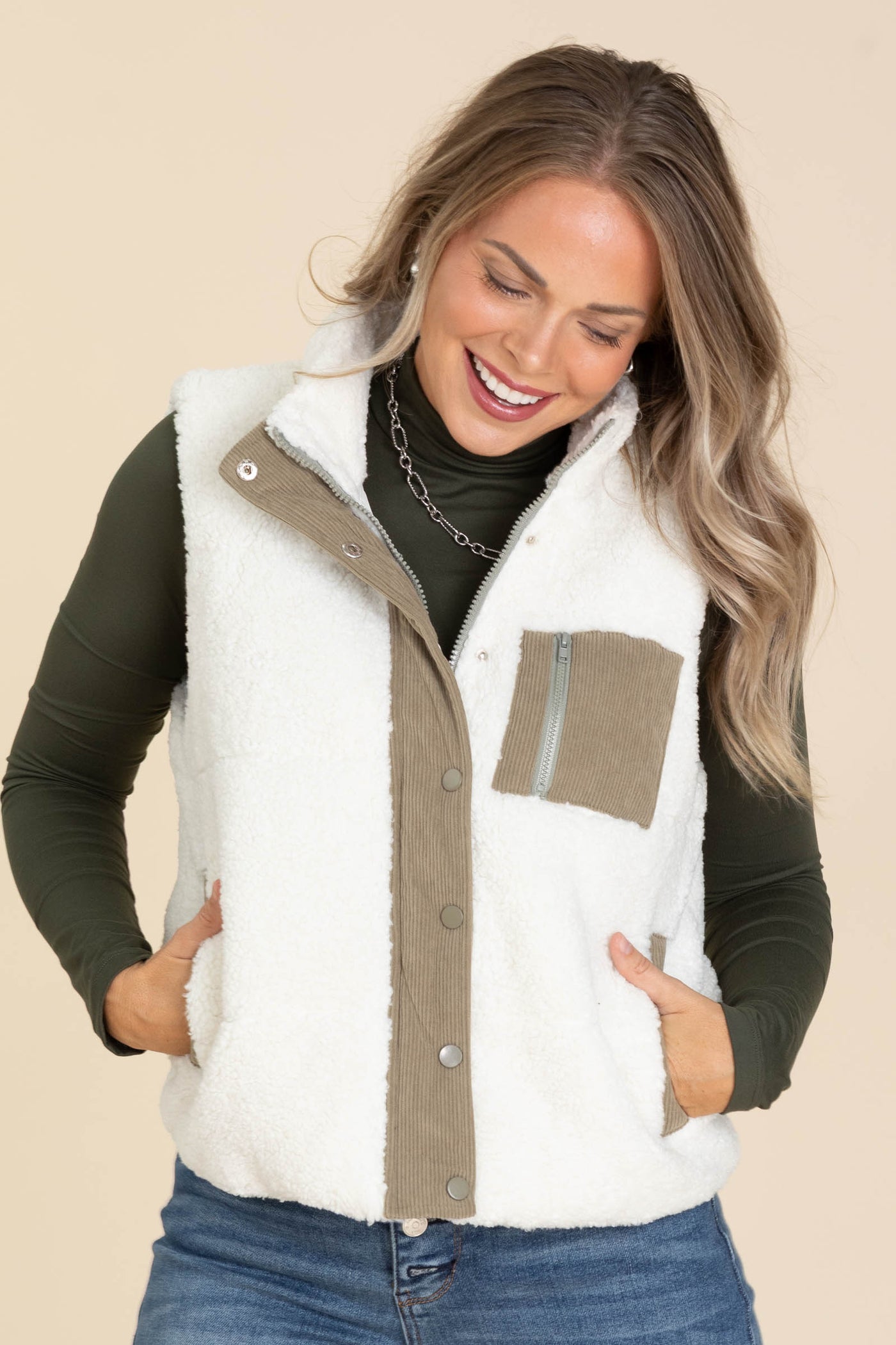 Ivory And Mocha Sherpa Corduroy Vest
