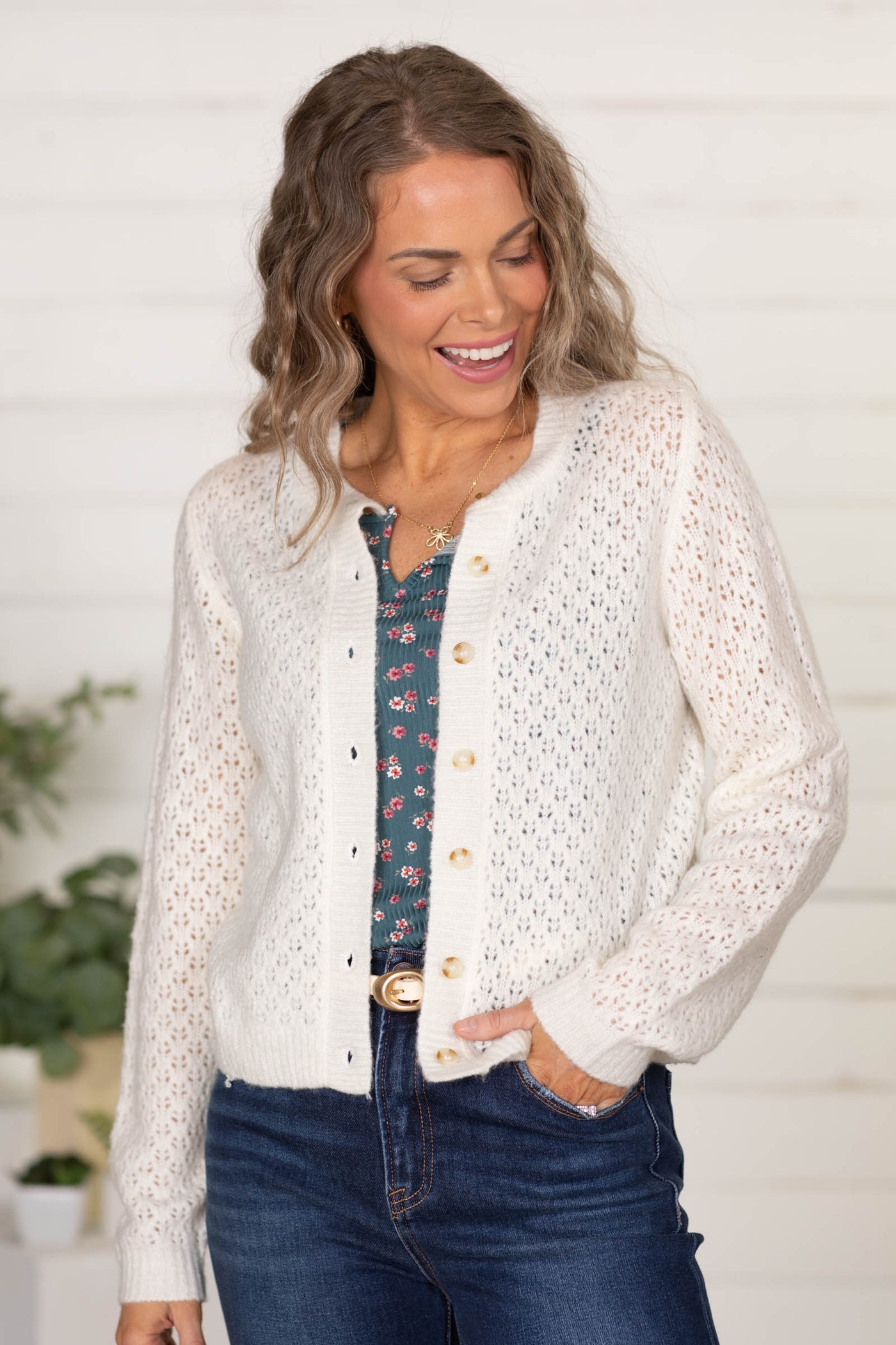 Eyelet Knit Pattern Button Down Cardigans