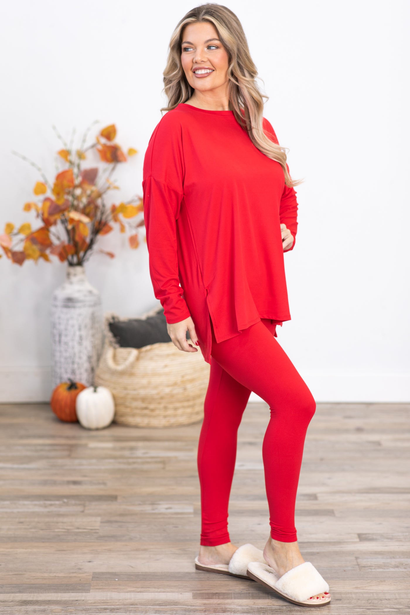 Red Long Sleeve Top and Legging Set