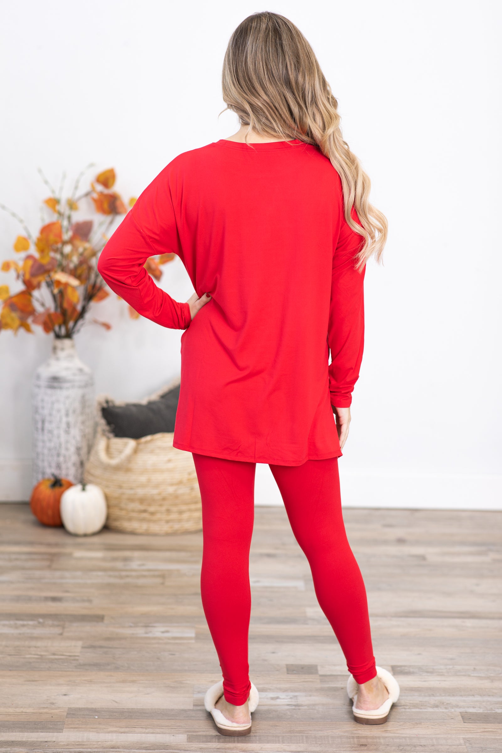 Red Long Sleeve Top and Legging Set