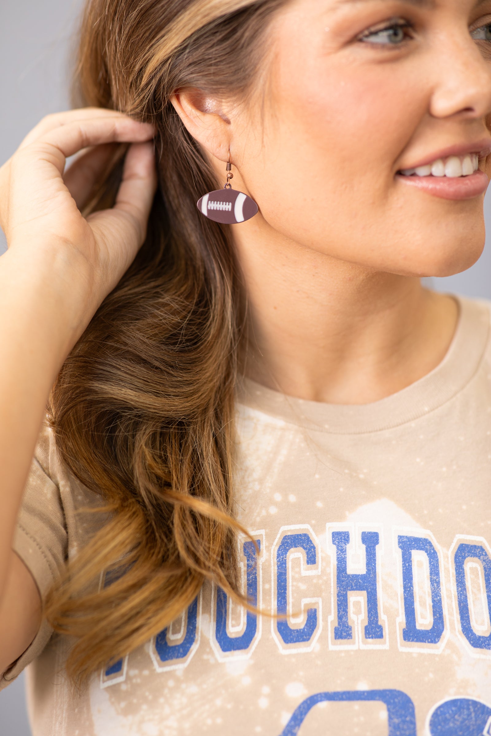 Brown and Ivory Football Shaped Earrings