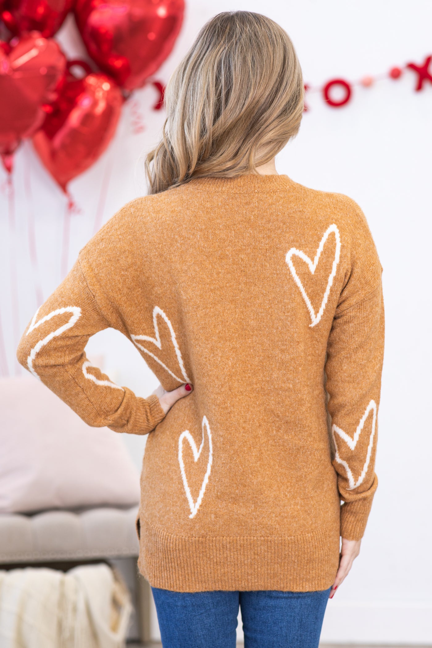 Cinnamon and White Scattered Hearts Sweater