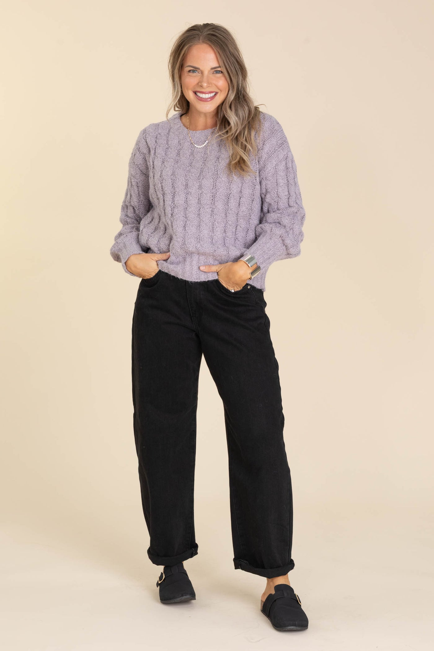 Lavender Plush Marled Cable Knit Sweater