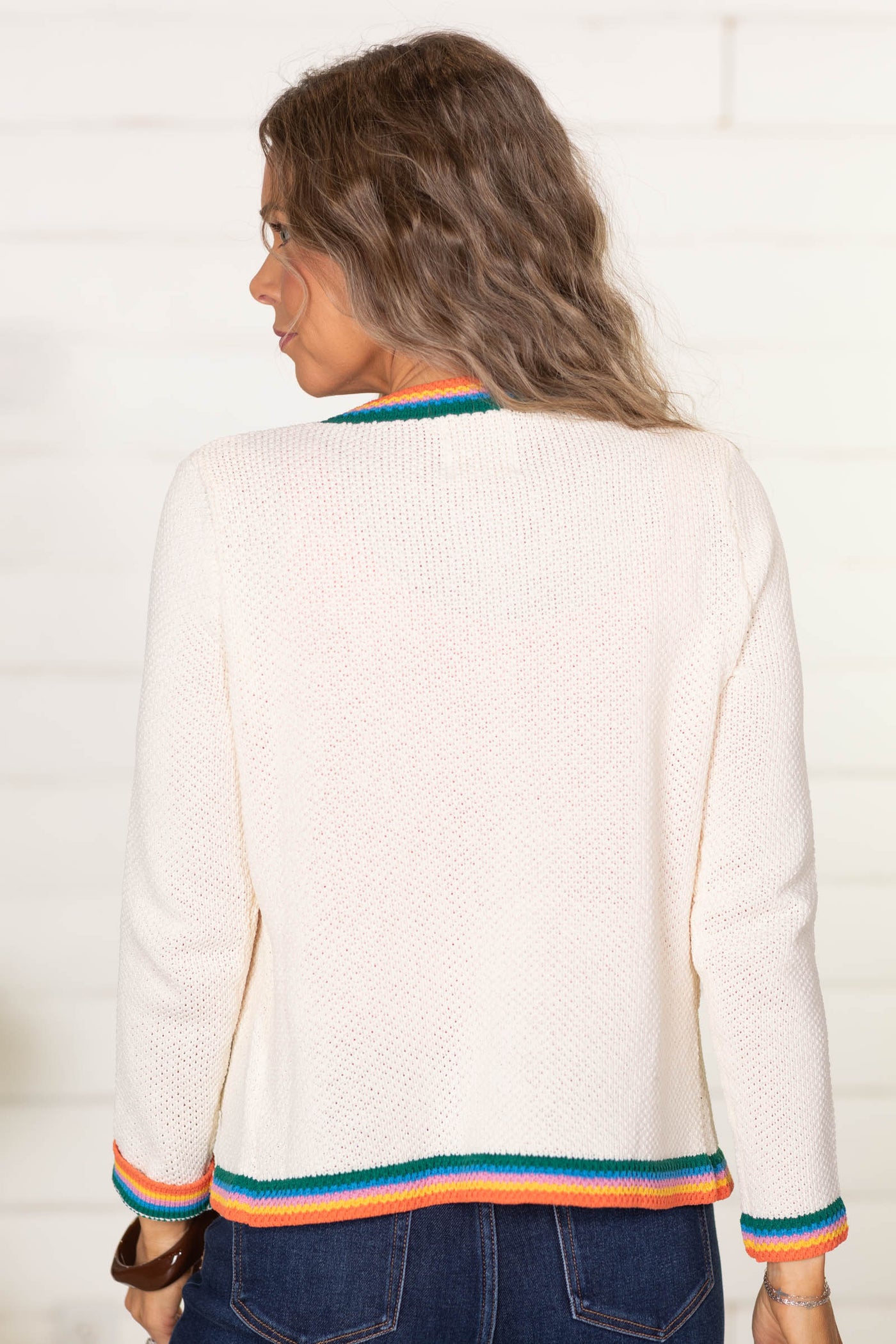 Ivory Knit Pocket Cardigan With Contrast Trim