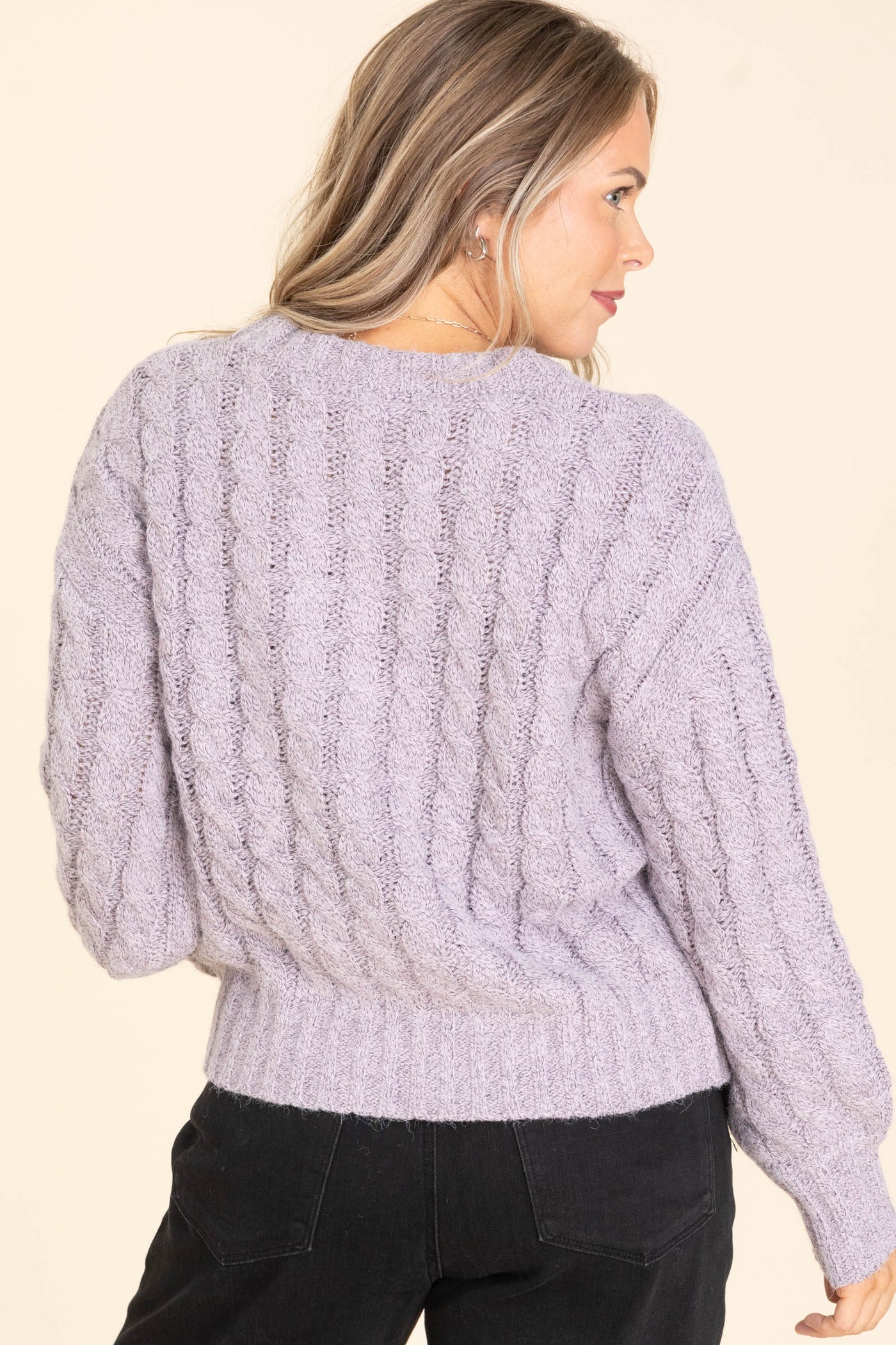 Lavender Plush Marled Cable Knit Sweater