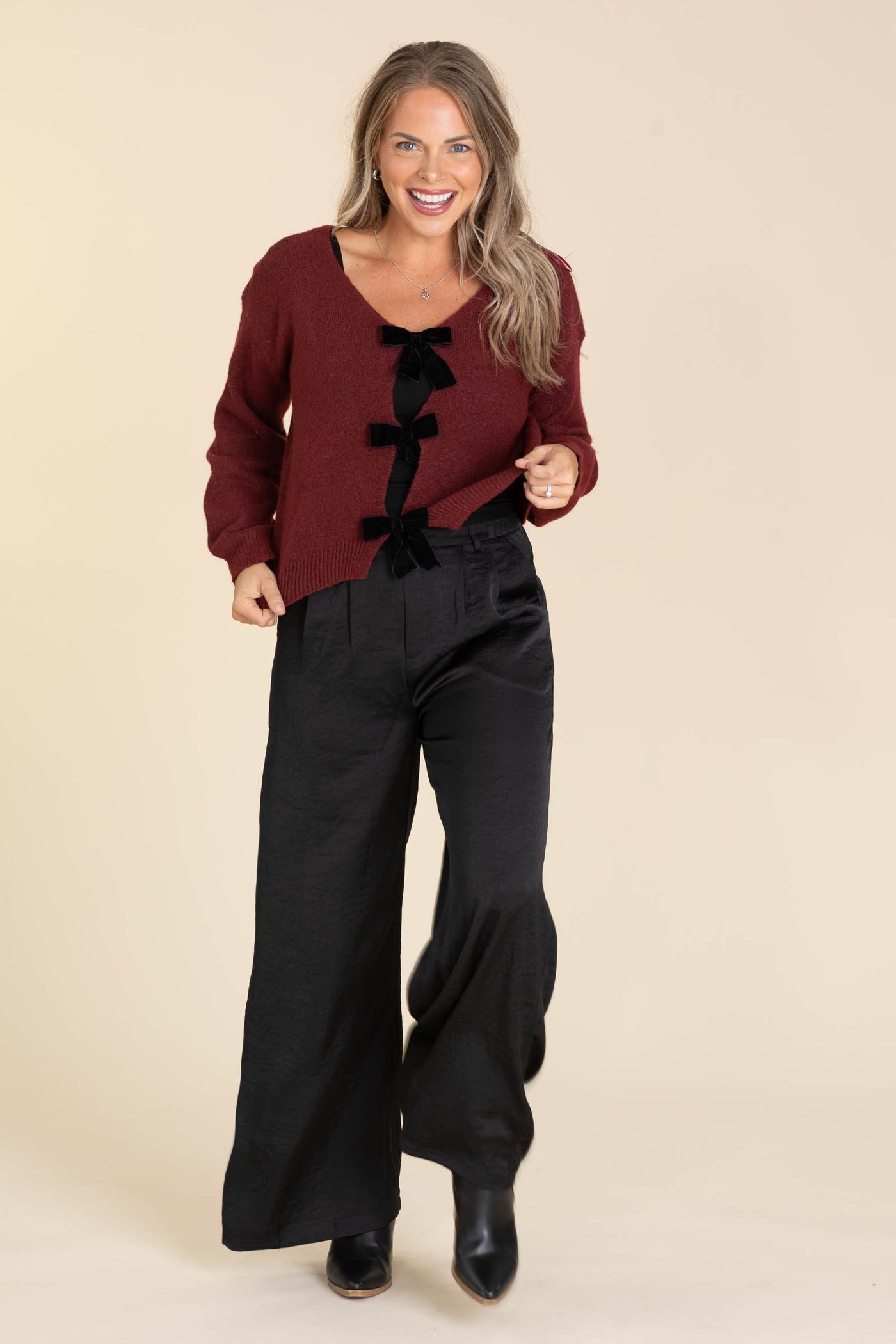 Black Crinkle Satin Wide Leg Pants