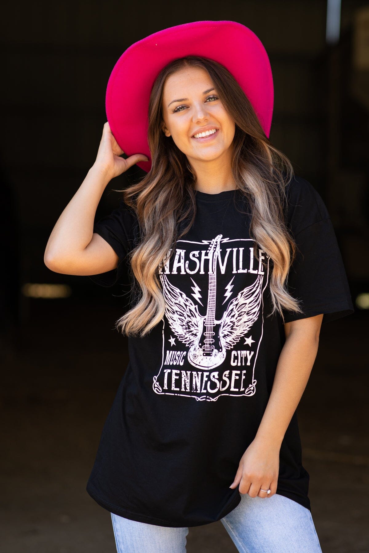 Black Nashville Oversized Graphic Tee - Filly Flair