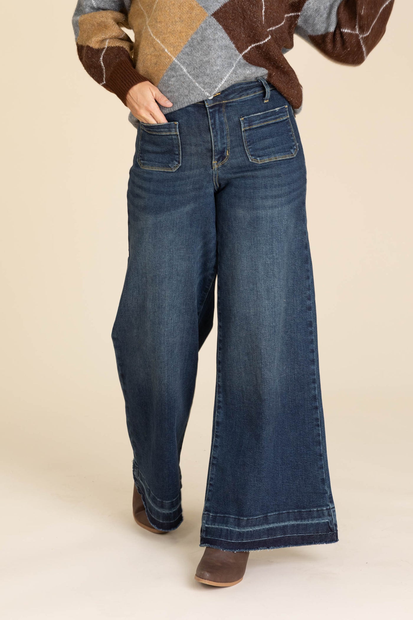 Judy Blue Dark Palazzo Front Patch Pocket Jeans