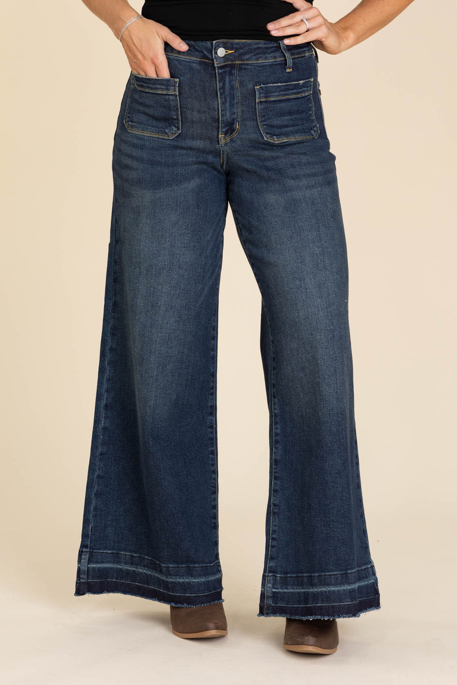 Judy Blue Dark Palazzo Front Patch Pocket Jeans
