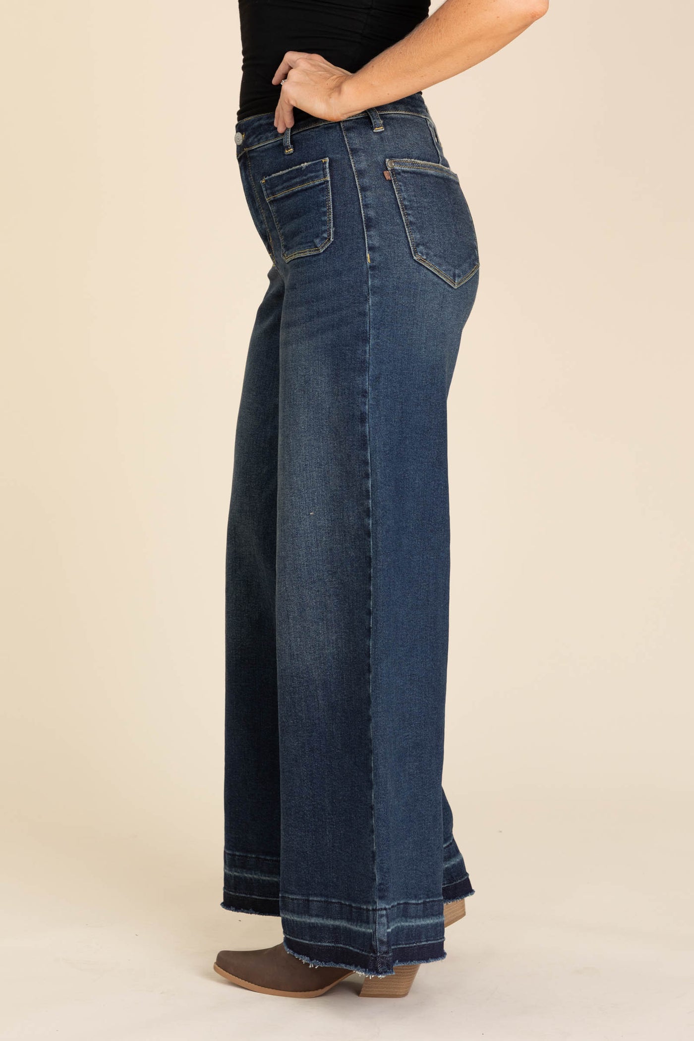 Judy Blue Dark Palazzo Front Patch Pocket Jeans