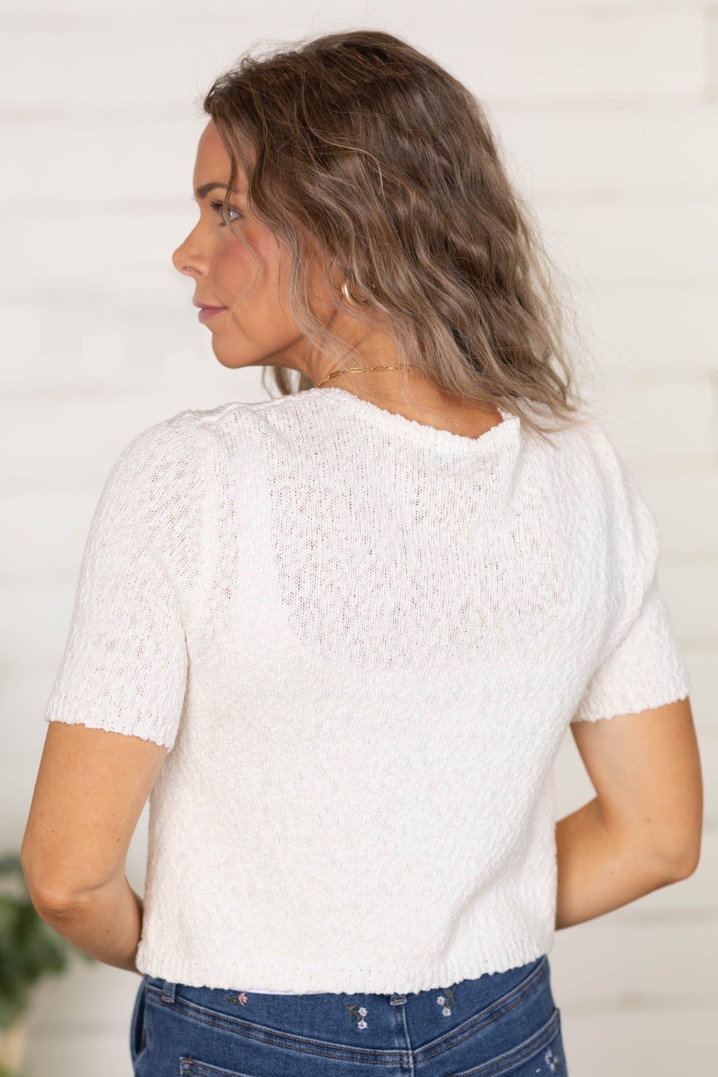 Cream V-Neck Cropped Button Cardigan