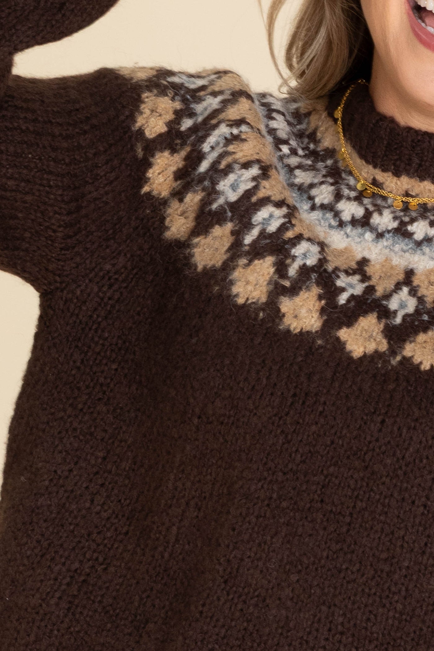 Brown Fair Isle Pattern Long Sleeve Sweater