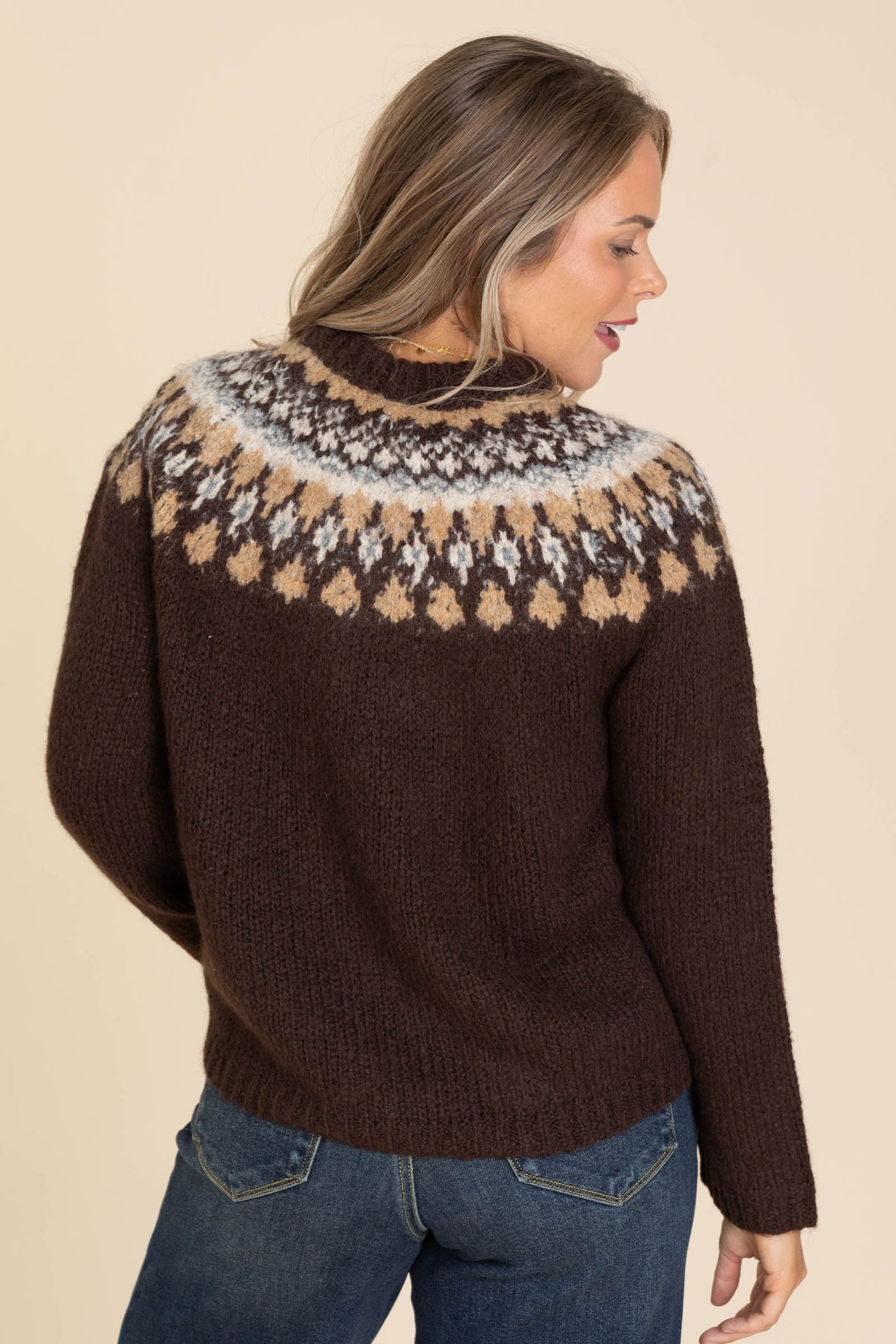 Brown Fair Isle Pattern Long Sleeve Sweater