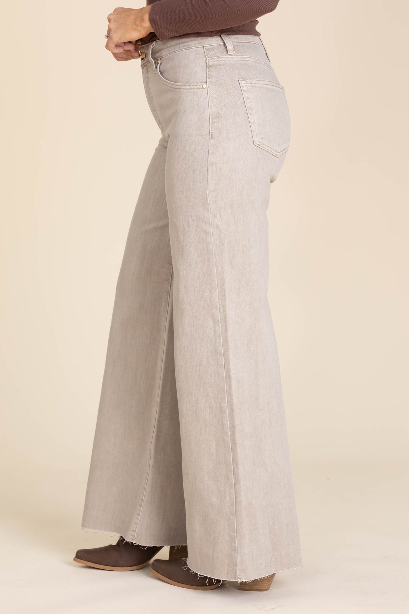 Risen Taupe Tummy Control Wide Leg Pants With Shimmer