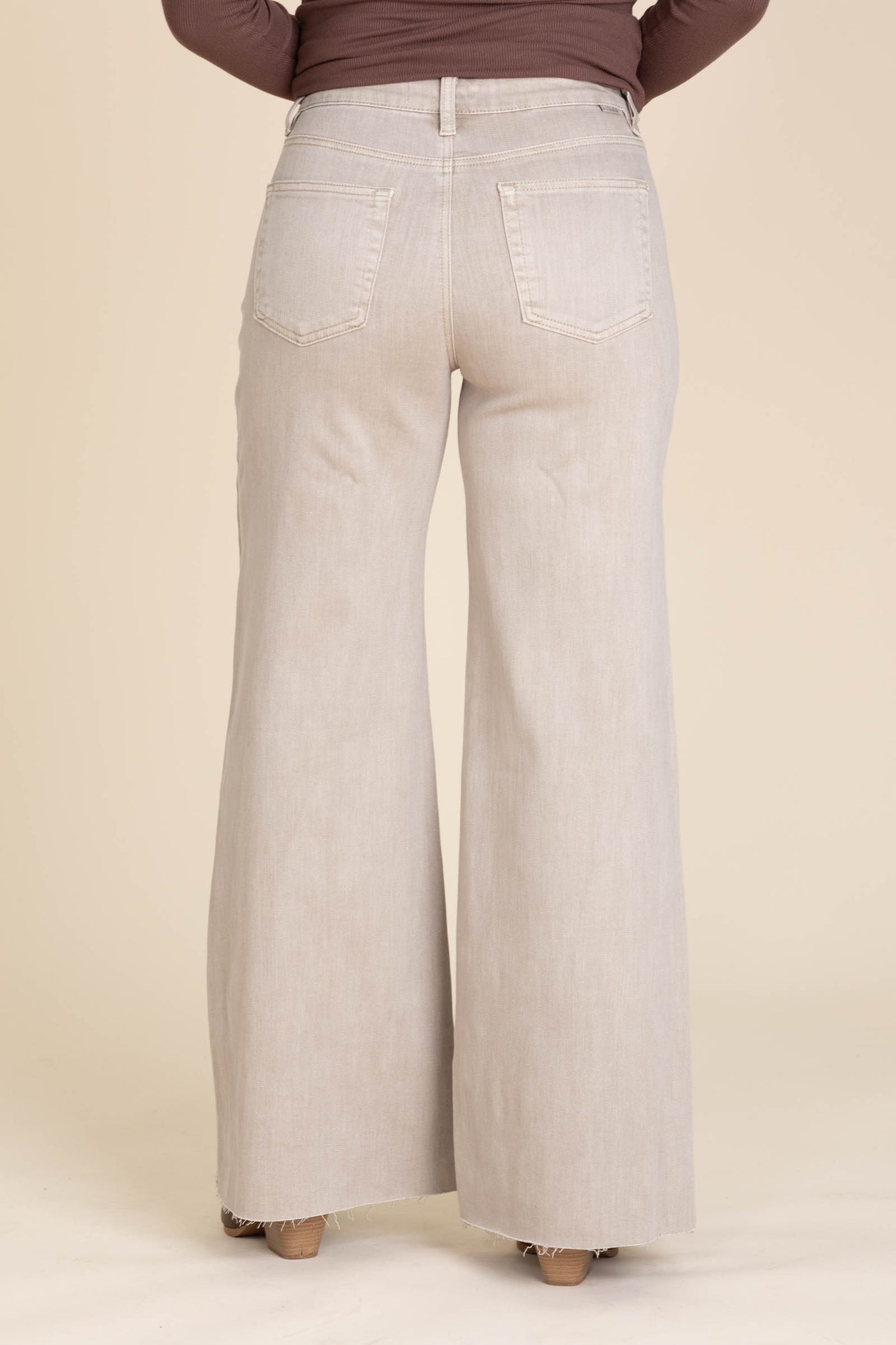 Risen Taupe Tummy Control Wide Leg Pants With Shimmer