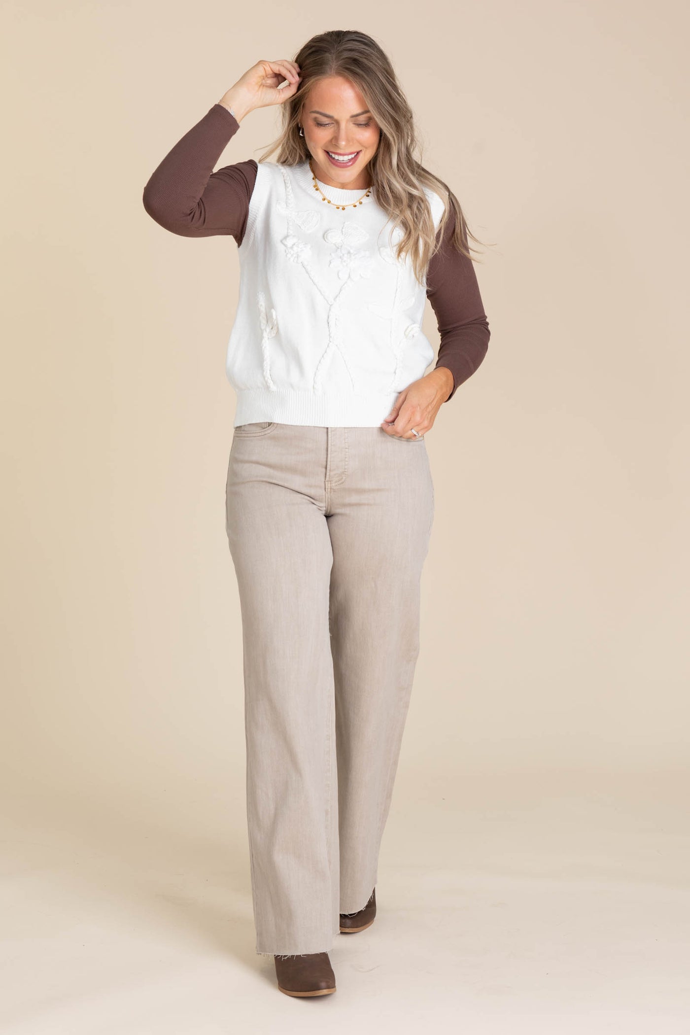 Off White Floral Tank Sweater Top