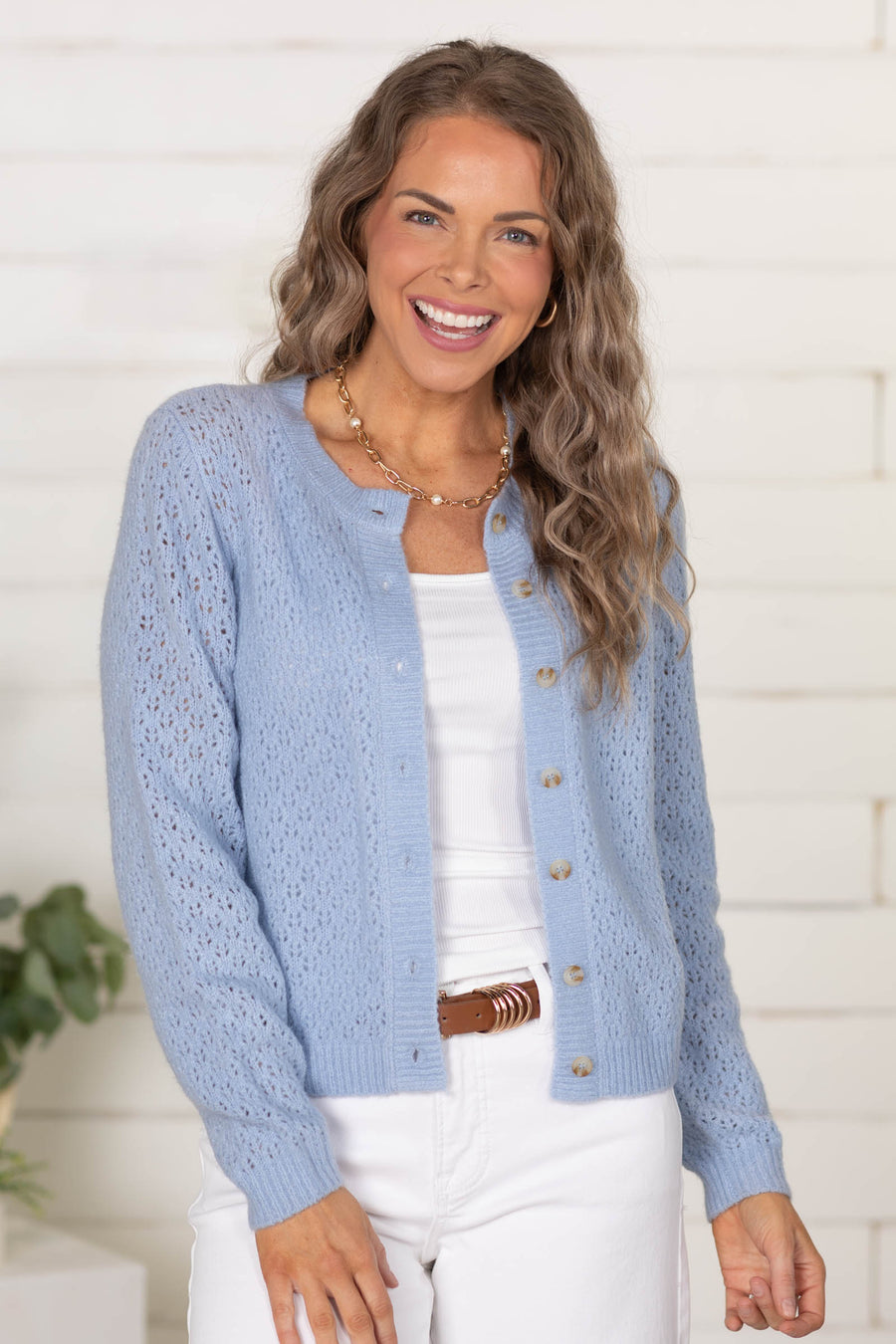 Eyelet Knit Pattern Button Down Cardigans