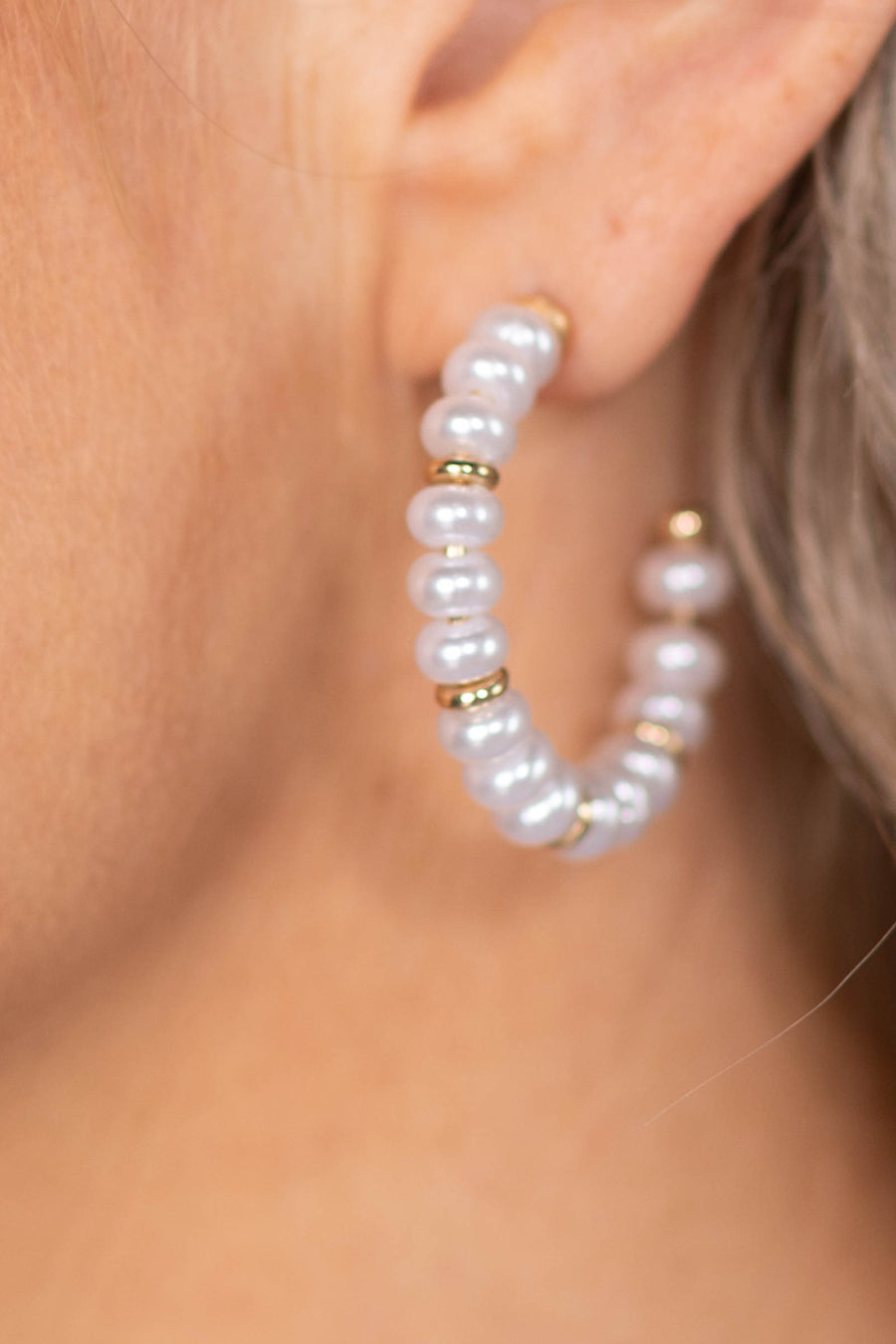 Pearl And Gold Beaded Hoop Earrings