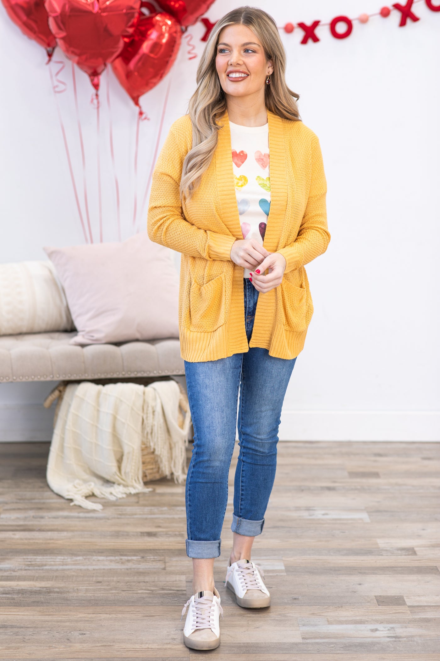 Golden Yellow Rib Band Neck and Hem Cardigan