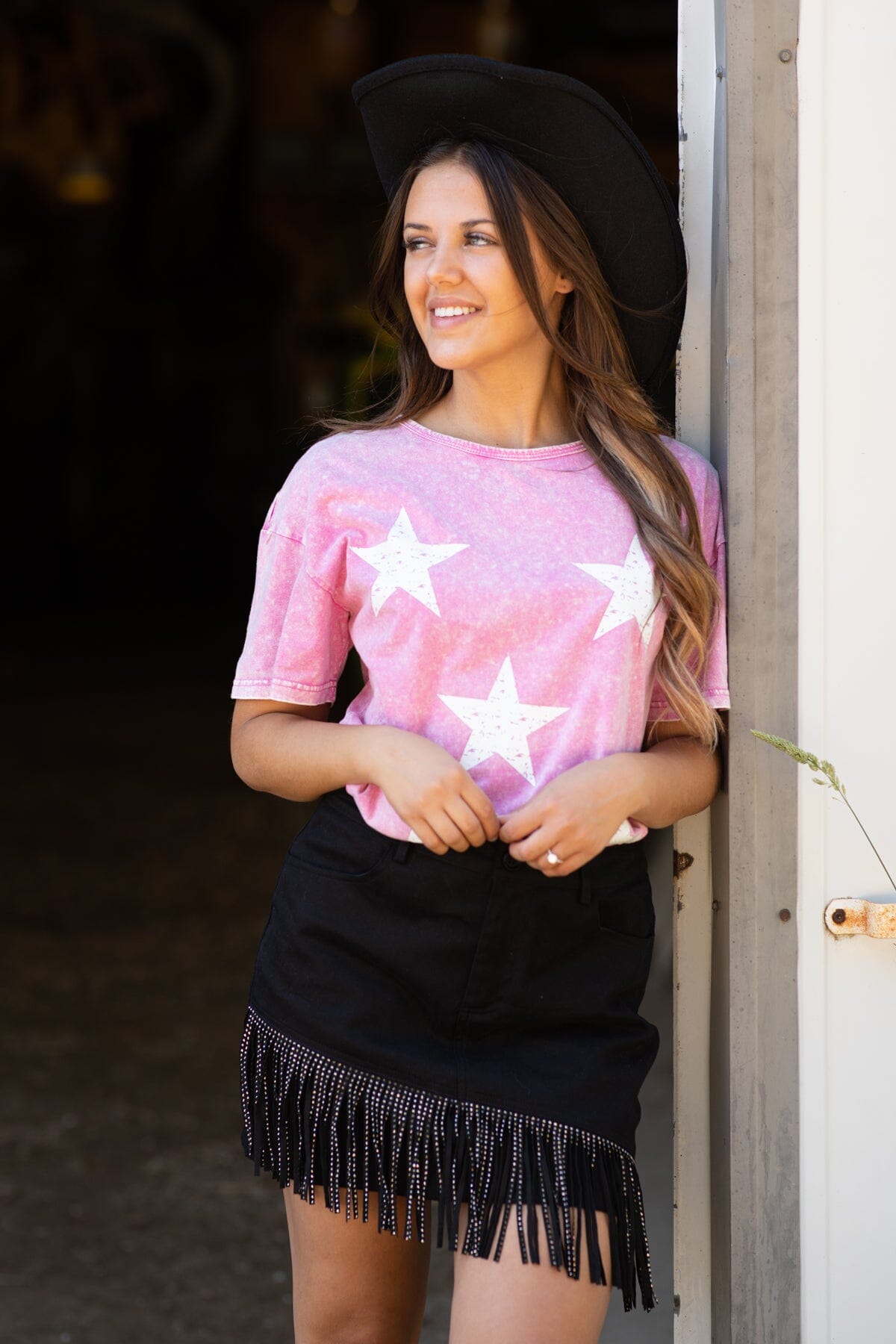 Pink Washed Top With Stars - Filly Flair