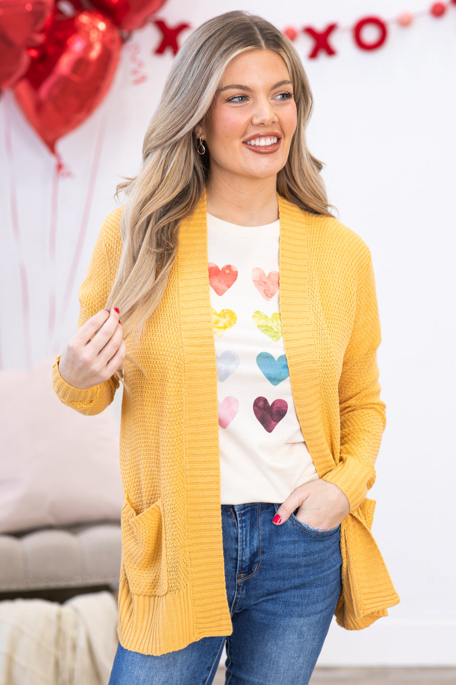 Golden Yellow Rib Band Neck and Hem Cardigan