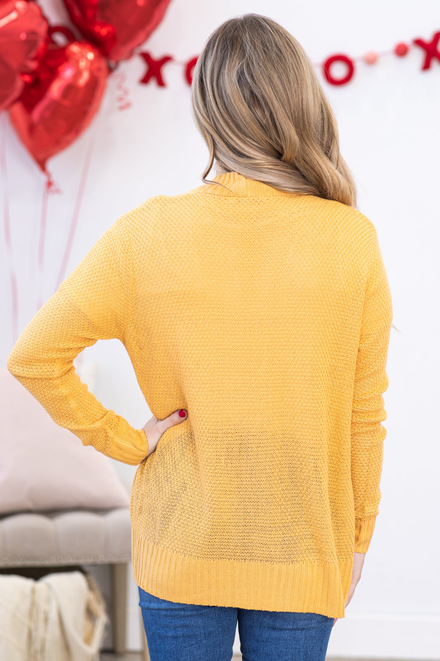 Golden Yellow Rib Band Neck and Hem Cardigan