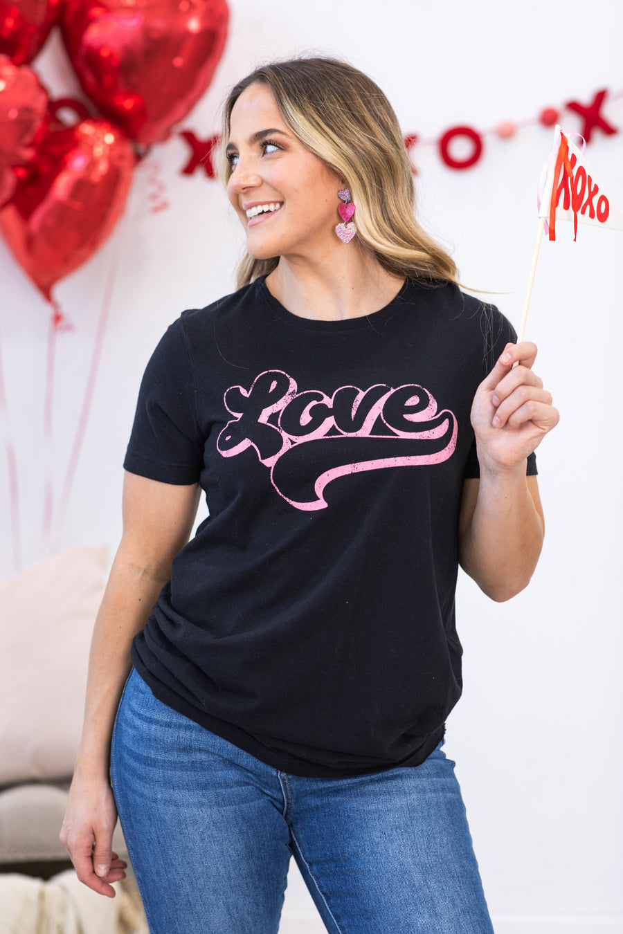 Black and Pink Love Script Graphic Tee