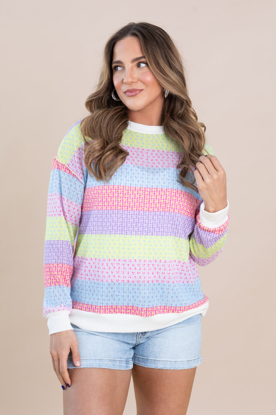 Lilac Multicolor Reverse Stitch Knit Top