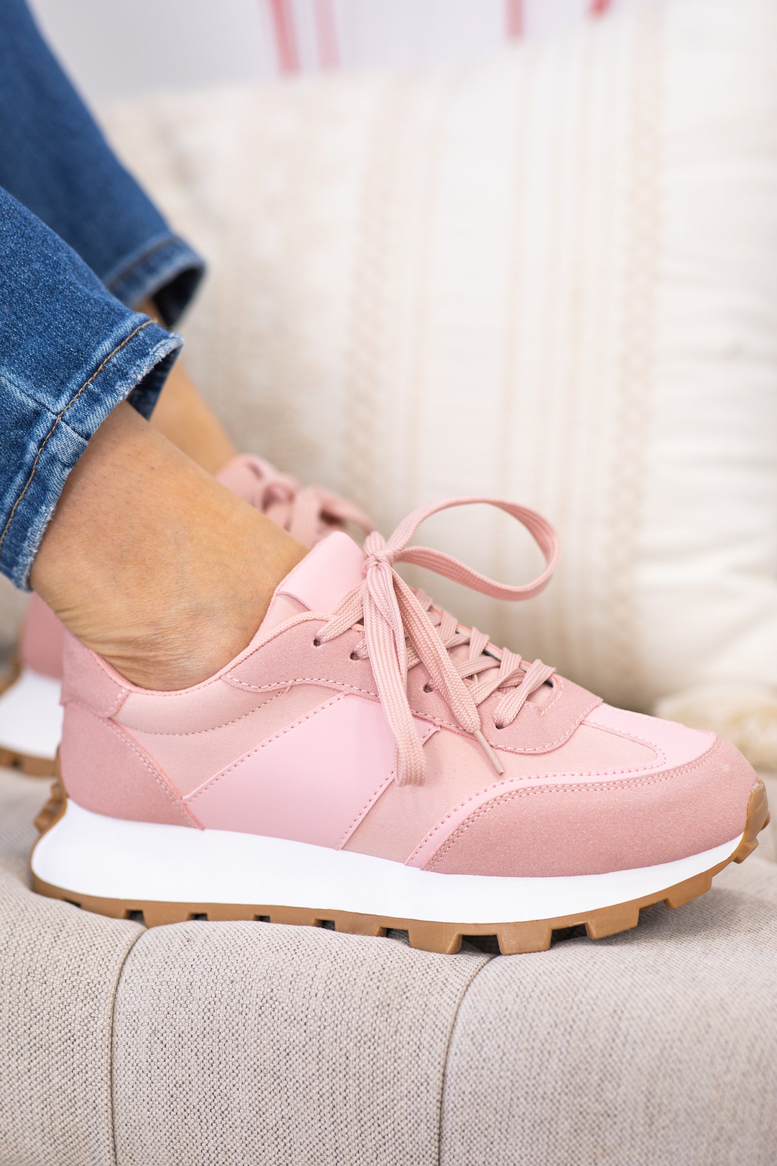 Pink With Tan Platform Sole Sneaker